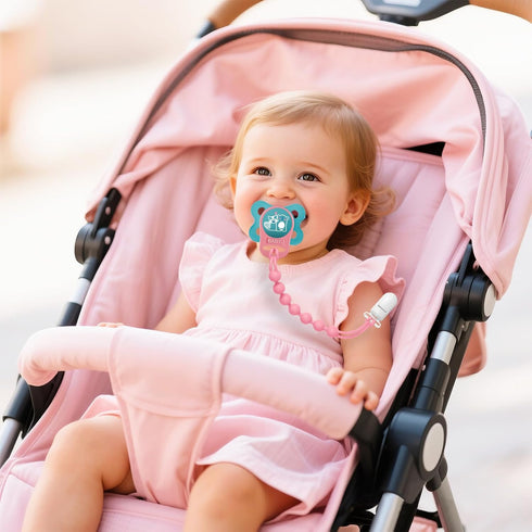 4-Pack Dummy, Dummies, Silicone Pacifier Clip with Adapter Ring Fits MAM Soft Flexible Binky Holder for Button-Style