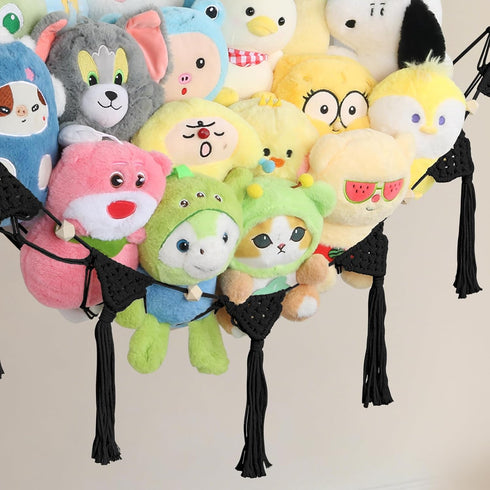 Hammock 57 Inch 100% Hammock Stuffed Animal Storage Corner, Large No Drilling Handcrafted Stuffed Animal Net, Natural