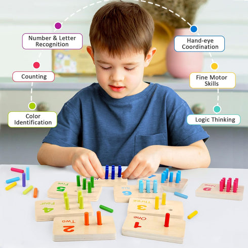 Counting 3 4 5 6 7 Wooden Numbers Peg Board for Kids, Montessori Math Toy for Toddlers, Math Manipulatives Preschool