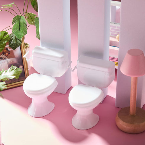 2 Pieces Mini Toilet Seat Toy, Doll House Furniture Miniature Classic Bathroom Accessories (White)