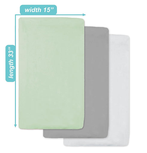 American Baby Company 15" x 33" Fitted Bassinet Sheet, 100% Natural Cotton Jersey Knit, Celery/Gray/White - Pack of 3