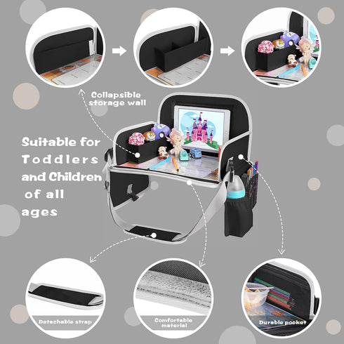 MENZOKE Kids Travel Tray for Toddler Car Seat, Toddler Gift for Boy Activities with Dry Erase Board & iPad Holder