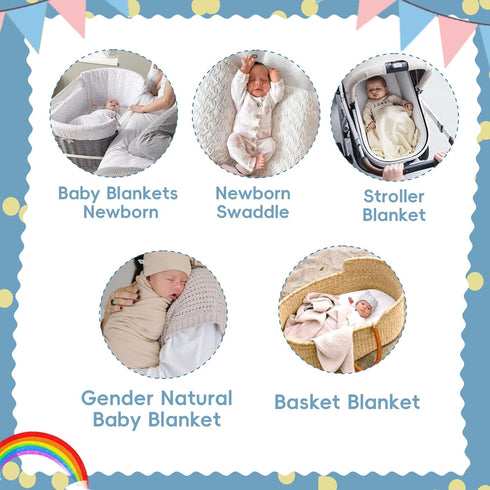 38X39 Booulfi Knit White Baby Blankets Neutral,Crib Stroller Newborn Blankets for Boys Girls,Cotton Lace Crochet Winter