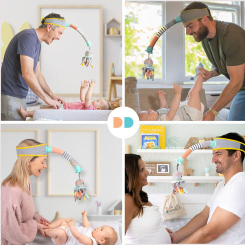 DINGLE DANGLE - Diaper Changing Distractor - Diaper Changing Helper Headband, Baby Mobile, & Sensory Rattle. Newborn