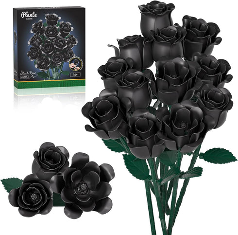 JAKI 12 Roses Bouquet Building Set with Heart-Shaped Gift Box Base, 528PCS