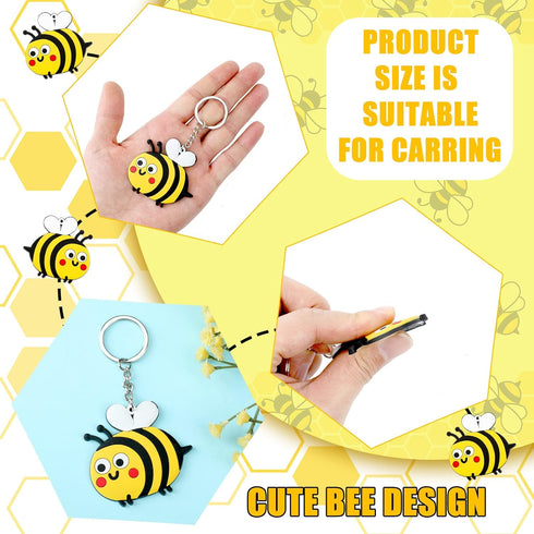48 Pieces Cute Bee Keychain and Bee Rubber Bracelets, Silicone Wristband Party Favors for Birthday Supplies