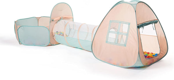 UTEX 3 in 1 Pop Up Kids Play Tent with Tunnel and Ball Pit, Indoor/Outdoor Playhouse, Orange Pink/Light Green