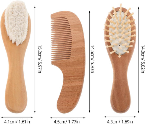 Set FRCOLOR Hair Brush and Wool Comb for Newborns, Soft Wool Bristles with Beech Wood Handle, Gentle Bathing and Daily