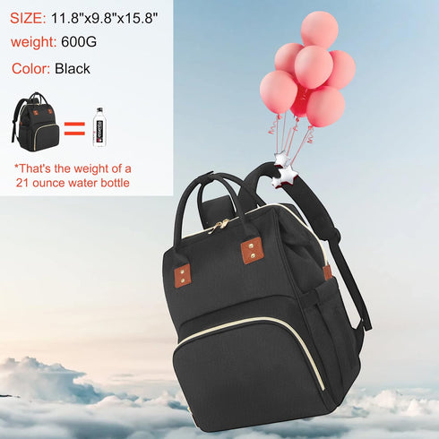Diaper Bag Backpack Multi-Function Baby Bag With Large Capacity and Insulated Pockets Diaper Backpack Organizer Bag for Mom/Dad, Black