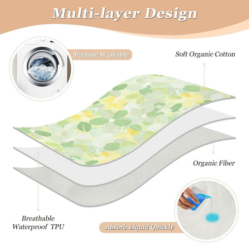 Yoogain 52" 34" Mild and Fresh Flower Lemon Yellow Light Green Changing Pad Covers Soft Absorbent Toddler Bed Pee Pads