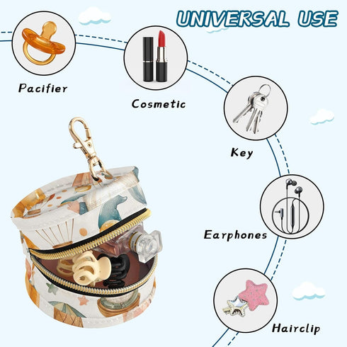 YETTASBIN Hot Air Balloon Gnome Portable Pacifier Holder Case with Metal Hook Buckle & Zipper for Diaper Bag