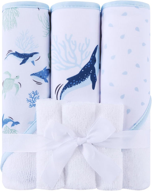 Mooreeke Baby Towel with Hood for Boys Blue Ocean Bath Towel for