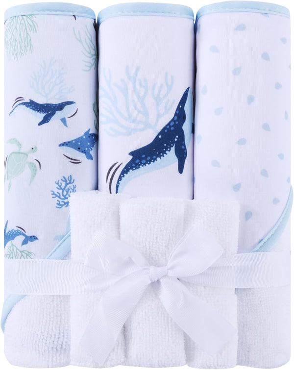 Mooreeke Baby Towel with Hood for Boys Blue Ocean Bath Towel for