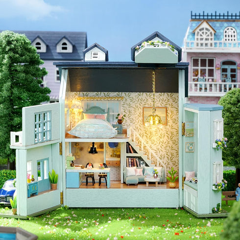 DIY Miniature House Kit, CUTEROOM Wooden Dollhouse Kit with Furniture, Birthday Gift for Women and Girls (Warm Manor)