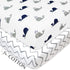 American Baby Company 2 Pack 100% Natural Cotton Fitted Pack and Play Sheets, 39" x 27", Navy Whale/Grey Zigzag