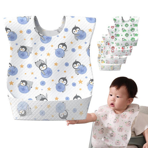 Disposable Feeding Bibs, 24 Individual Pack for Baby & Kids -Adjustable Adhesive