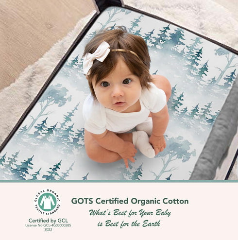 100% 22-26" 40-44" 2 Organic Cotton Fitted Travel Crib Sheets, Perfectly Compatible with Guava Lotus, BabyBjorn, Dream