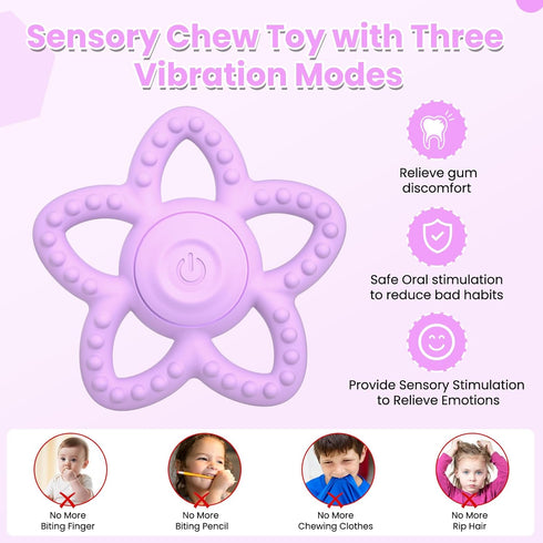 Mukoiber 3-6 Months/6-18 3 Vibrating Teether for Baby - Dual Use Vibrating Soother for Months & Sensory Toys for Kids