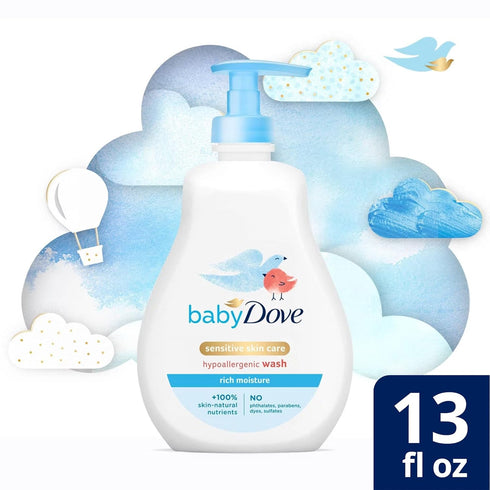 3-Pack 13 Oz Baby Dove Body Wash, Rich Moisture Hypoallergenic Wash for Sensitive Skin, Delicate Scent, Ea