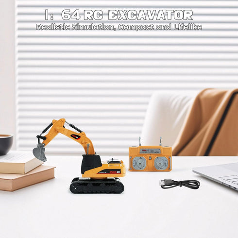 BRRRRT 1/64 3+ Full Proportion Remote Control Excavator,Remote Control Construction Vehicles with Metal Shovel,Type-C