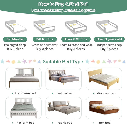 77-in (77 INCH, HONEY JOY Bed Rail for Toddlers, Extra Long, Portable Safety Bed Guardrail w/Double Safety Child Lock