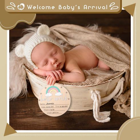 LZC LADYS GIFT 5.9 Inch Baby Announcement Sign, Hello World Newborn Sign for Hospital, Newborn Photography Props
