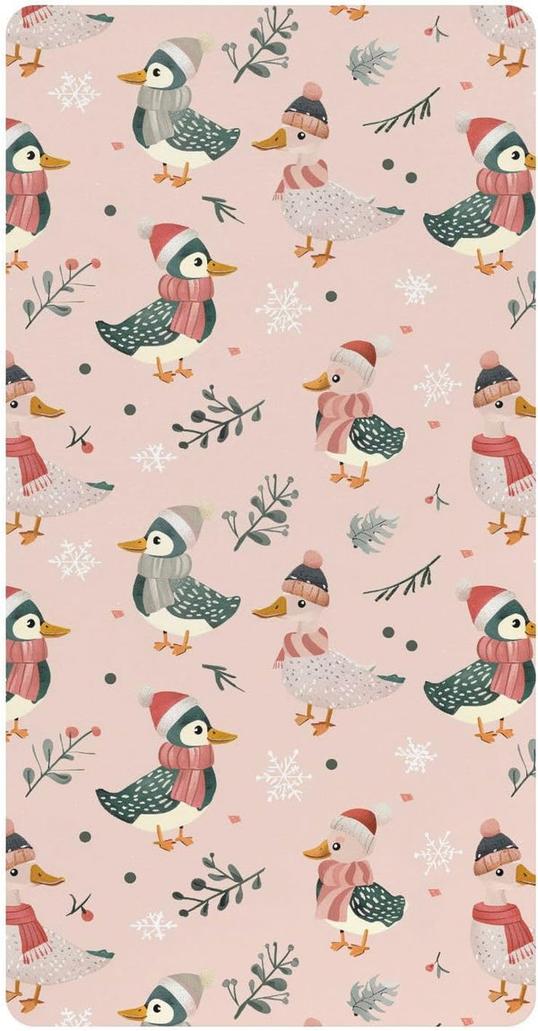 miaozhen Cotton Baby Crib Sheets Soft Stretchy Cute Animal Light Pink Playful Mallard