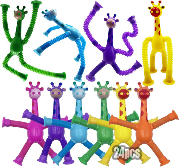 WUCLUD 24PC Telescopic Suction Cup Kids' Giraffe Toy Sensory Pieces, Toddler Travel &