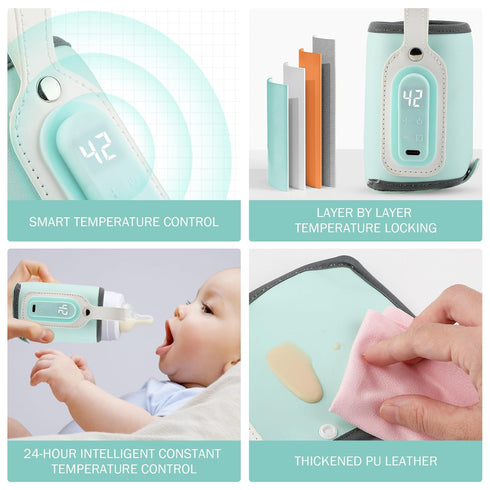CAKEEYUM 21w Baby Bottle Warmer, Temperature Adjustable PU Portable Bottle Warmer with Handle Rechargeable Digital