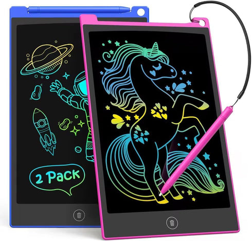 TECJOE 2 Pack LCD Writing Tablet - 10 Inch Colorful Doodle Board Drawing Tablet for Kids, Travel Learning Toys