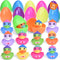 12 PCS Prefilled Easter Eggs with Rubber Duck Toys, Easter Basket Stuffers,