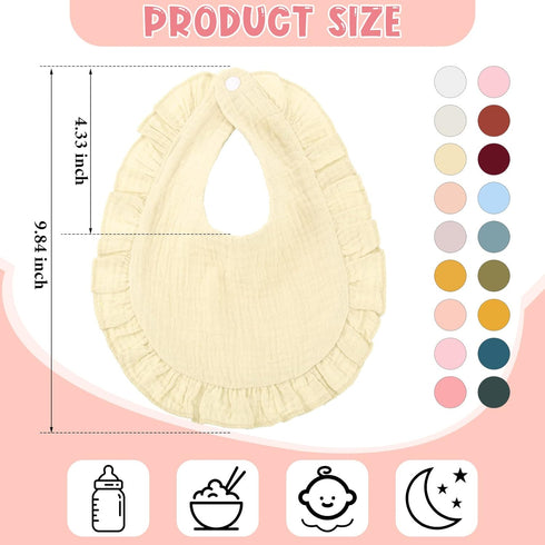 18 Kenning Pcs Muslin Drool Baby Bibs Ruffle Absorbent Bib with Snap Button Boy Girl for Drooling Teething Infant