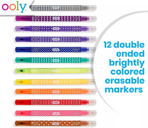 12 Pack Ooly Make No Mistake Erasable Markers, Stress and Mess Free Marker You Can Erase, Drawing & Coloring Pens