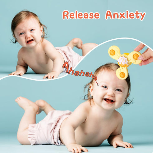 Suction Cup Toy for Baby - 3 Pcs Spinning Toy Early Education Bathtub Toy, Sea Animals Design with Suction Cups