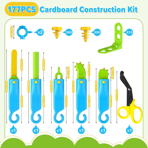 Tiocky 173PCS Set Cardboard Construction Kit for Kids, Cardboard Tools Building for Family Team DIY Activities