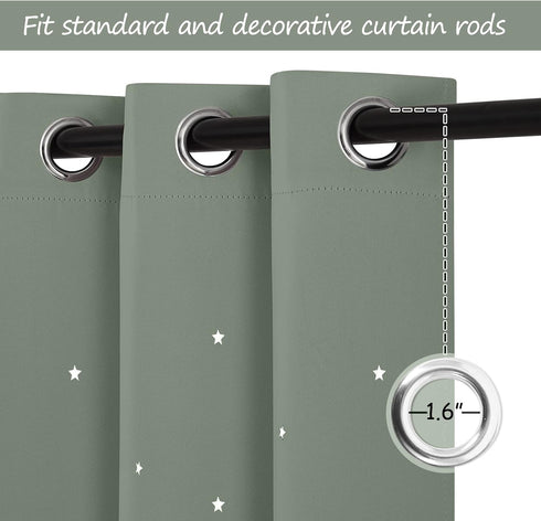 Grommet 52" 63" 1 NICETOWN Sage Green Nursery Blackout Curtains with Star Hollow Out for Girls Bedroom, Kids Cutout