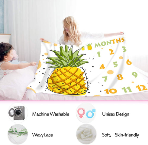 Pineapple Baby Monthly Milestone Blanket, 48x40in Cool Summer Fruits Blanket for Newborn Mom Gifts Baby Shower