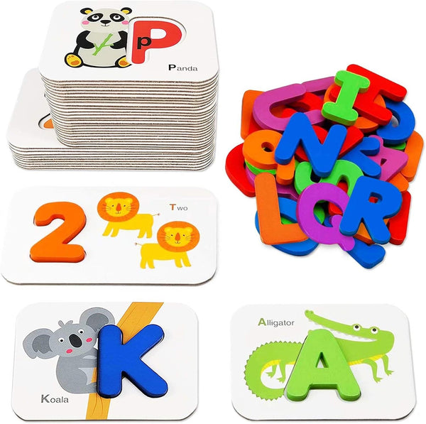 Gojmzo Number and Alphabet Flash Cards – Montessori Educational Toys for 3-5 Year Old – Learning Activities Puzzle Game