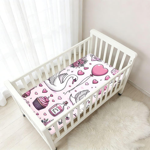 CZXW 52" 28" Swan Valentines Love Crib Sheets Fitted x Natural Cotton Soft & Breathable for Baby Crib Mattress