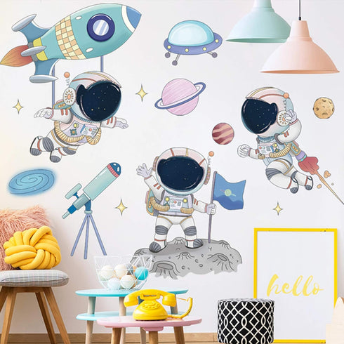 Astronaut Wall Stickers - DILIBRA Planet Space Walk Spaceship DIY Art Vinyl Removable Murals for Kids Bedroom