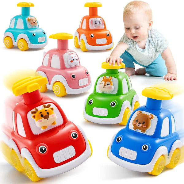 TooyBing Press and Go Car Toys for Toddlers 1-3, 6 Pack Animal