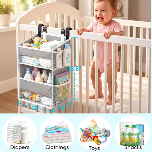 2-Tier Ofiray-home Hanging Diaper Organizer for Changing Table,Cribs,Car,Playard or Wall & Nursery Organization-Durable