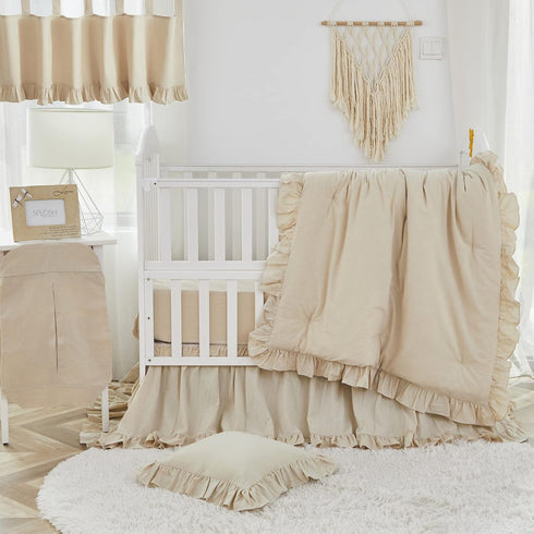 100% Brandream Boho Bohemian Girl Baby Nursery Crib Bed Skirt Dust Ruffle - Neutral Solid Color Beige Farmhouse Chic