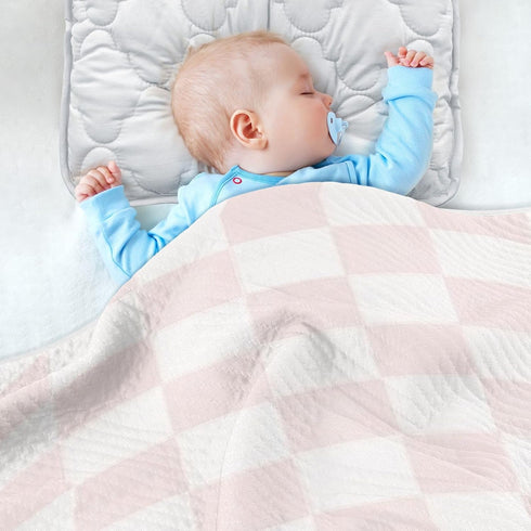 KICPOAY Pink White Checkered Baby Swaddle Blanket for Boys and Girls, Muslin Baby Receiving Swaddle Blanket, Soft