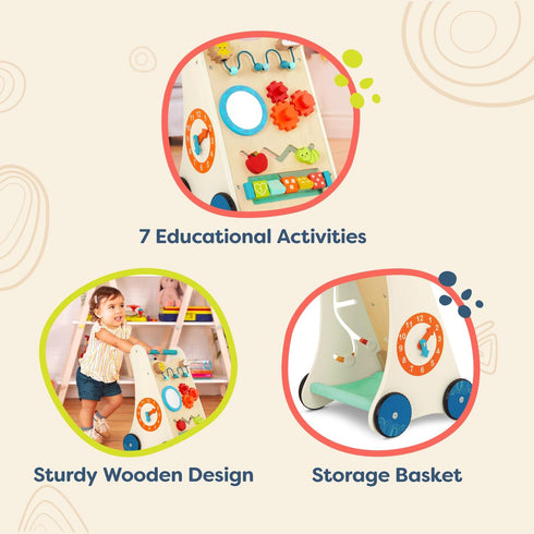 B. toys Little Learning Steps, Wooden Activity Walker, 7 Educational Activities, Learning & Walking Toy for Toddlers