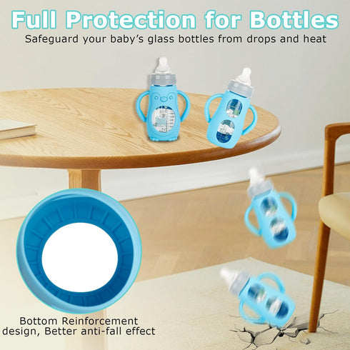 9oz,Anti 3 Pack Silicone Sleeves with Handles for Mam Glass Baby Bottles Breakage Baby Bottle Holder with Handles