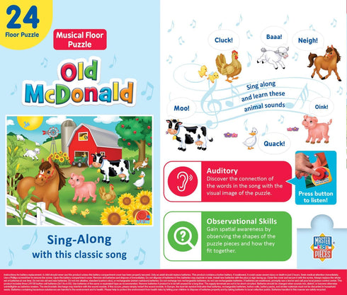 Masterpieces 24 Piece Old McDonald Sing-A-Long Sound Floor Puzzle for Kids