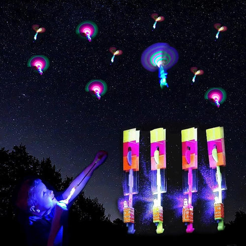 60pcs LED Arrow Helicopter Flying Toy, Elastic Slingshot Flying Copters for Kids Summer Day Party Favors