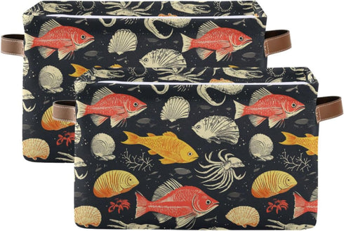 CWUPZAY 1 Pack Salmon Squid Storage Basket Canvas Fabric Collapsible Storage Bins Box Organizer Waterproof for Home