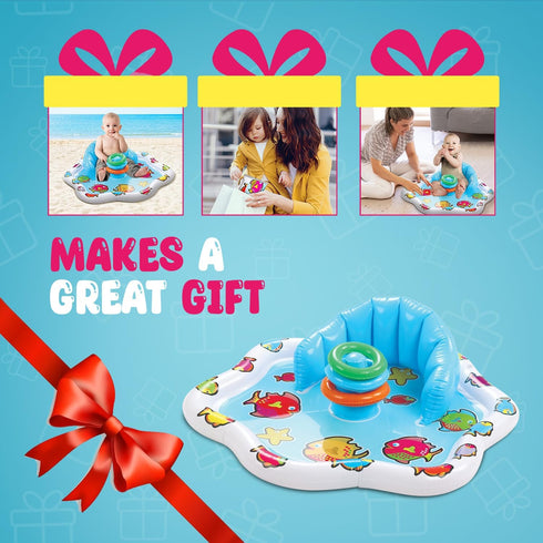 Bundaloo Inflatable Infant Pool Splash Mat with Backrest & Stackable Ring Toys - Summer Fun Activity for Baby Toddlers